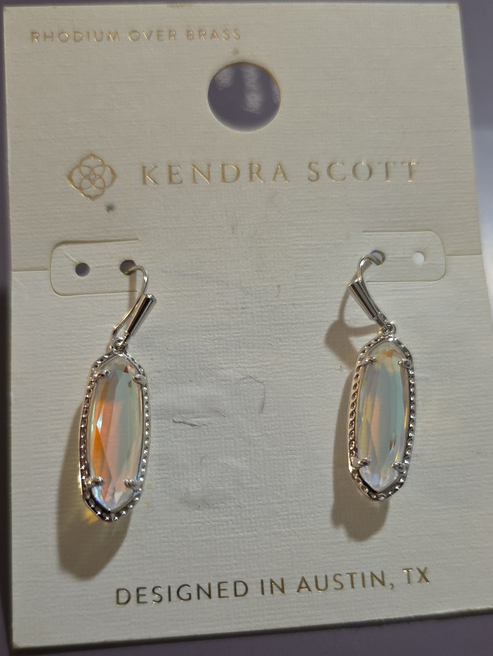 Kendra Scott Iridescent Opalized Drop Earrings in White and Peach